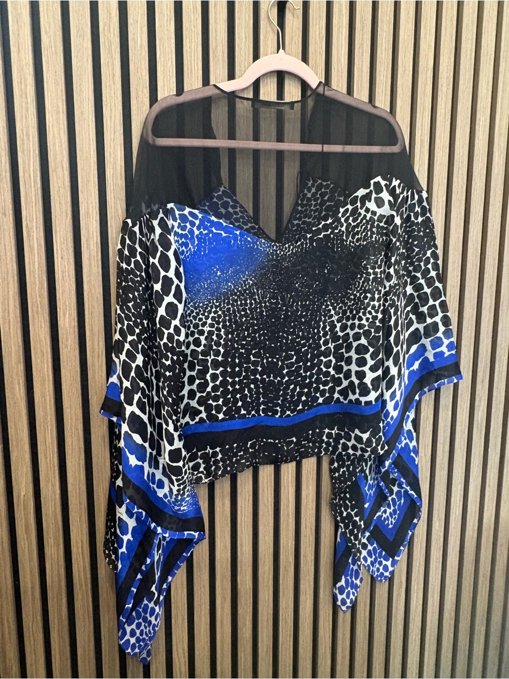 Roberto Cavalli Blue and Black Animal-Print Sheer Tunic 2k2 - Picture 3 of 3